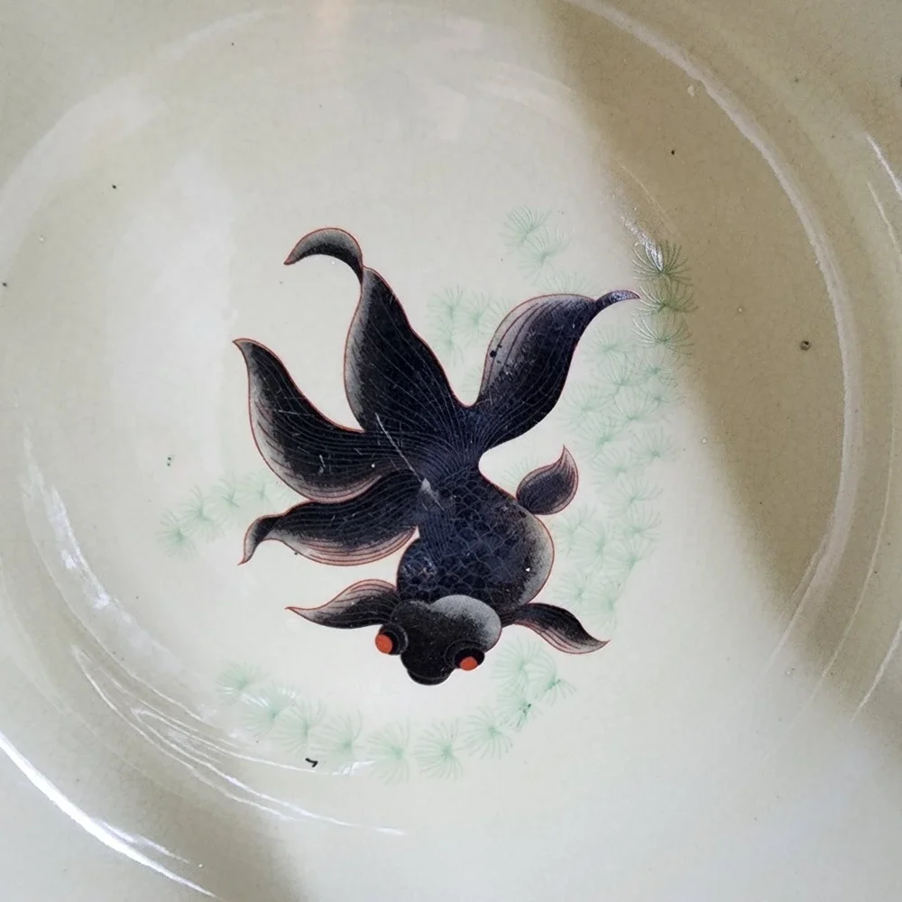 New England Pottery Imperial Fish Bowl 14" Ceramic Floral & Fish Pattern Round - Picture 6 of 6